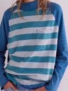 Free People Teal and White Striped Long Sleeve Top